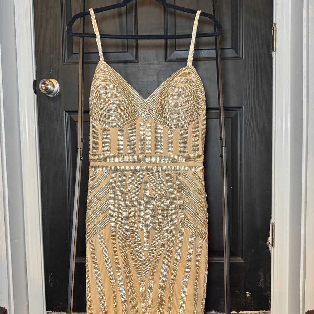AKIRA Gold and Silver Beaded Prom Dress